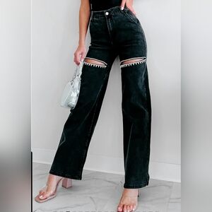 Black Jeans with Rhinestone Slit - Taylor Swift dupe!